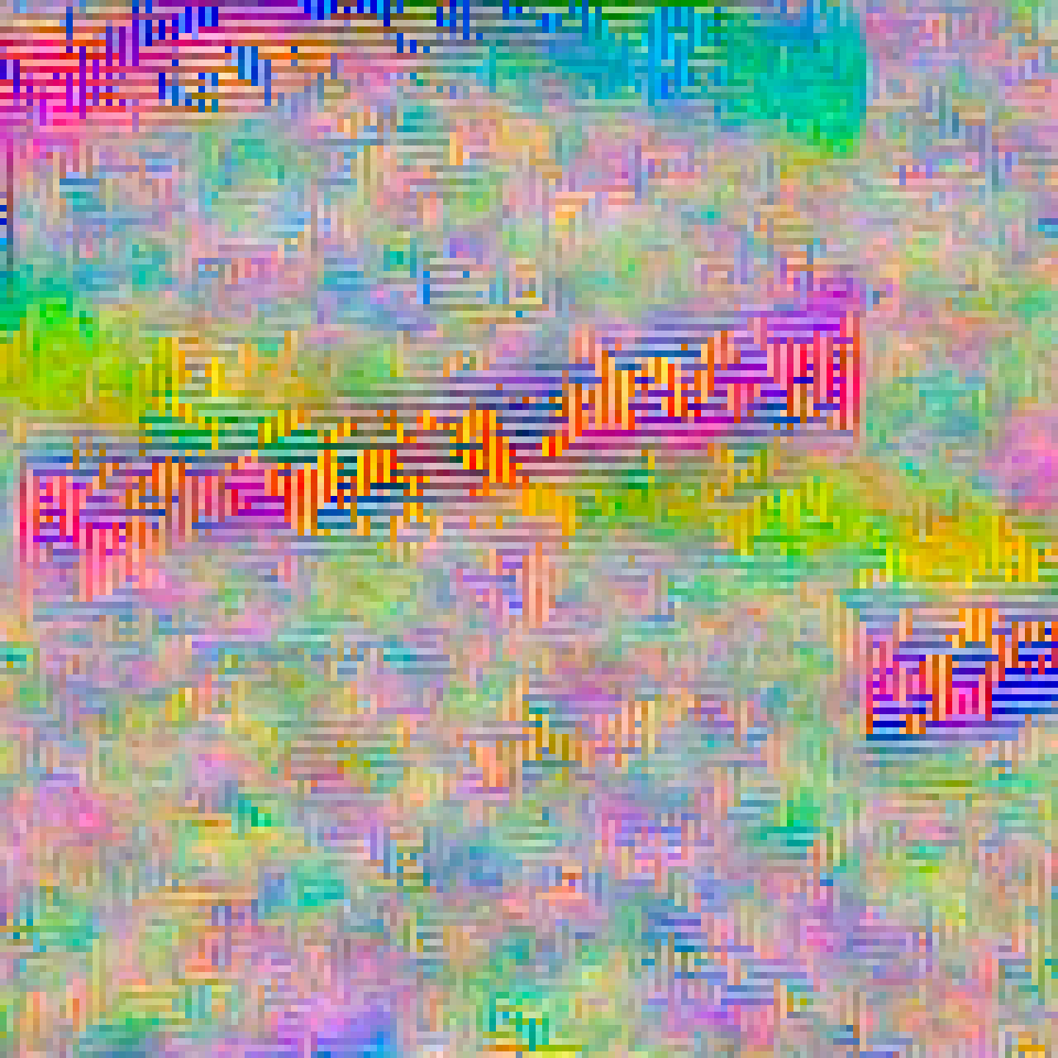 A 160 by 160 pixel brickwork detail enlarged to reveal coloured beads and diagonal grid patterns